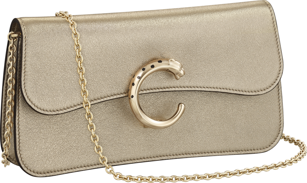 链条手袋，迷你款，Panthère de Cartier卡地亚猎豹系列镀金金属小牛皮，镀金和黑色珐琅饰面