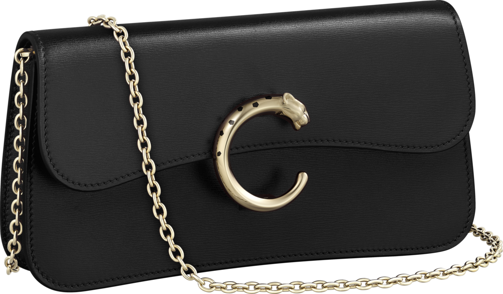 链条手袋，迷你款，Panthère de Cartier卡地亚猎豹系列黑色小牛皮，镀金和黑色珐琅饰面