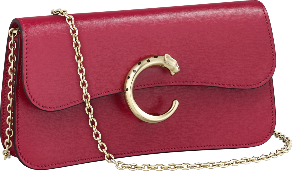 链条手袋，迷你款，Panthère de Cartier卡地亚猎豹系列樱桃红色小牛皮，镀金和黑色珐琅饰面