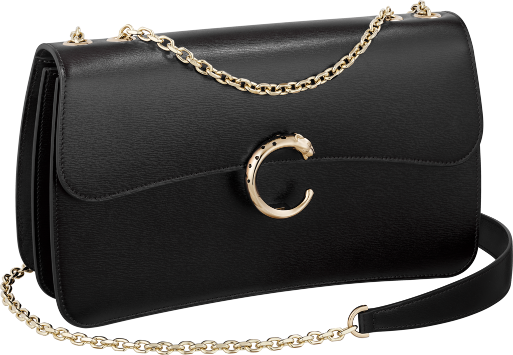 链条手袋，小号款，Panthère de Cartier卡地亚猎豹系列黑色小牛皮，镀金和黑色珐琅饰面