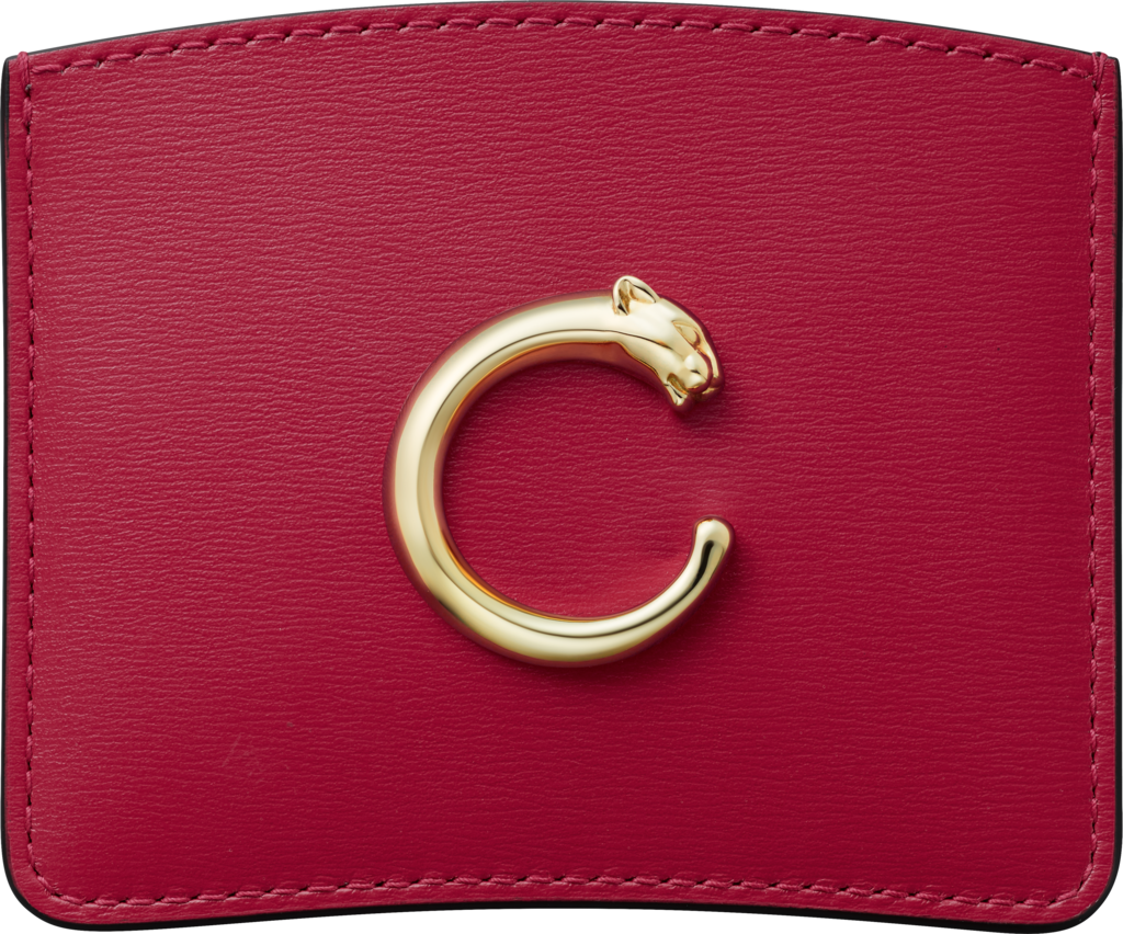 Simple card holder, Panthère de CartierCherry red calfskin, golden finish