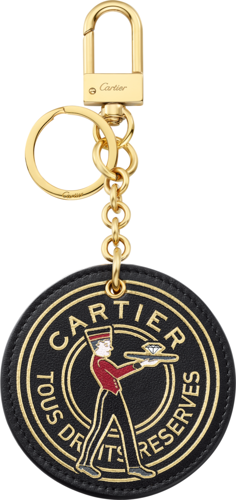 Diabolo de Cartier封蜡章钥匙圈黑色小牛皮，镀金饰面