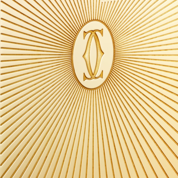 Double C de Cartier标识方形打火机，阳光射线纹饰图案，黄金饰面 金属，黄金饰面