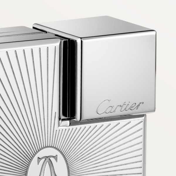 Double C de Cartier标识方形打火机，阳光射线纹饰图案，镀钯饰面 金属，镀钯饰面