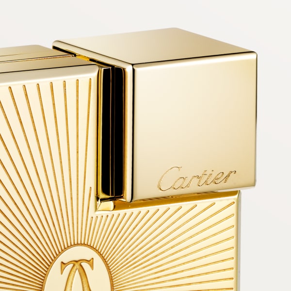 Double C de Cartier标识方形打火机，阳光射线纹饰图案，黄金饰面 金属，黄金饰面
