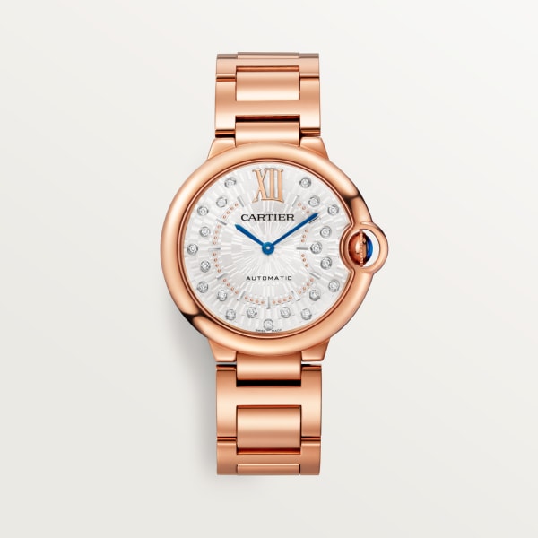 Ballon Bleu de Cartier watch 36 mm, automatic mechanical movement, rose gold, diamonds