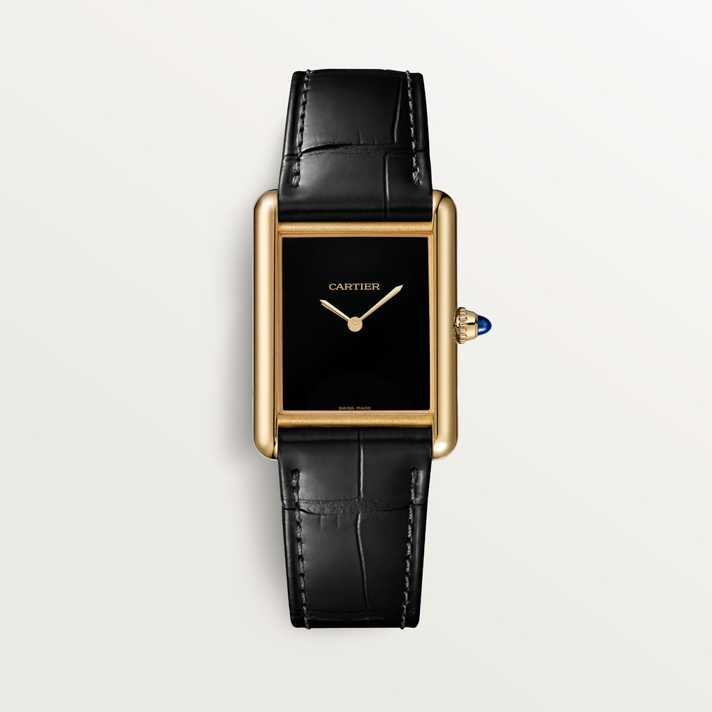 Tank Louis Cartier watchMedium model, hand-wound mechanical movement, yellow gold, leather