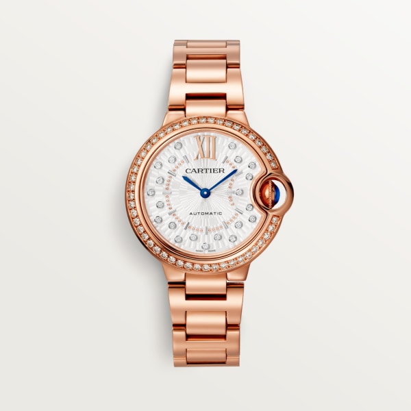 Ballon Bleu de Cartier watch 33 mm, automatic mechanical movement, rose gold, diamonds