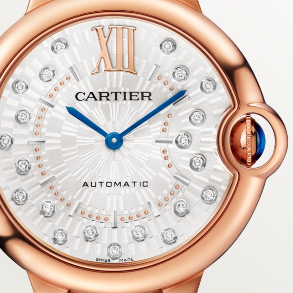 Ballon Bleu de Cartier watch 36 mm, automatic mechanical movement, rose gold, diamonds