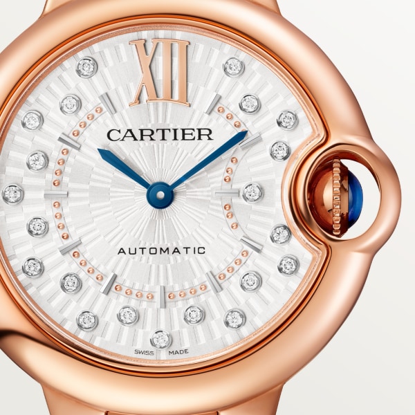 Ballon Bleu de Cartier watch 33 mm, automatic mechanical movement, rose gold, diamonds