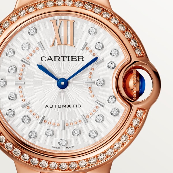 Ballon Bleu de Cartier watch 33 mm, automatic mechanical movement, rose gold, diamonds