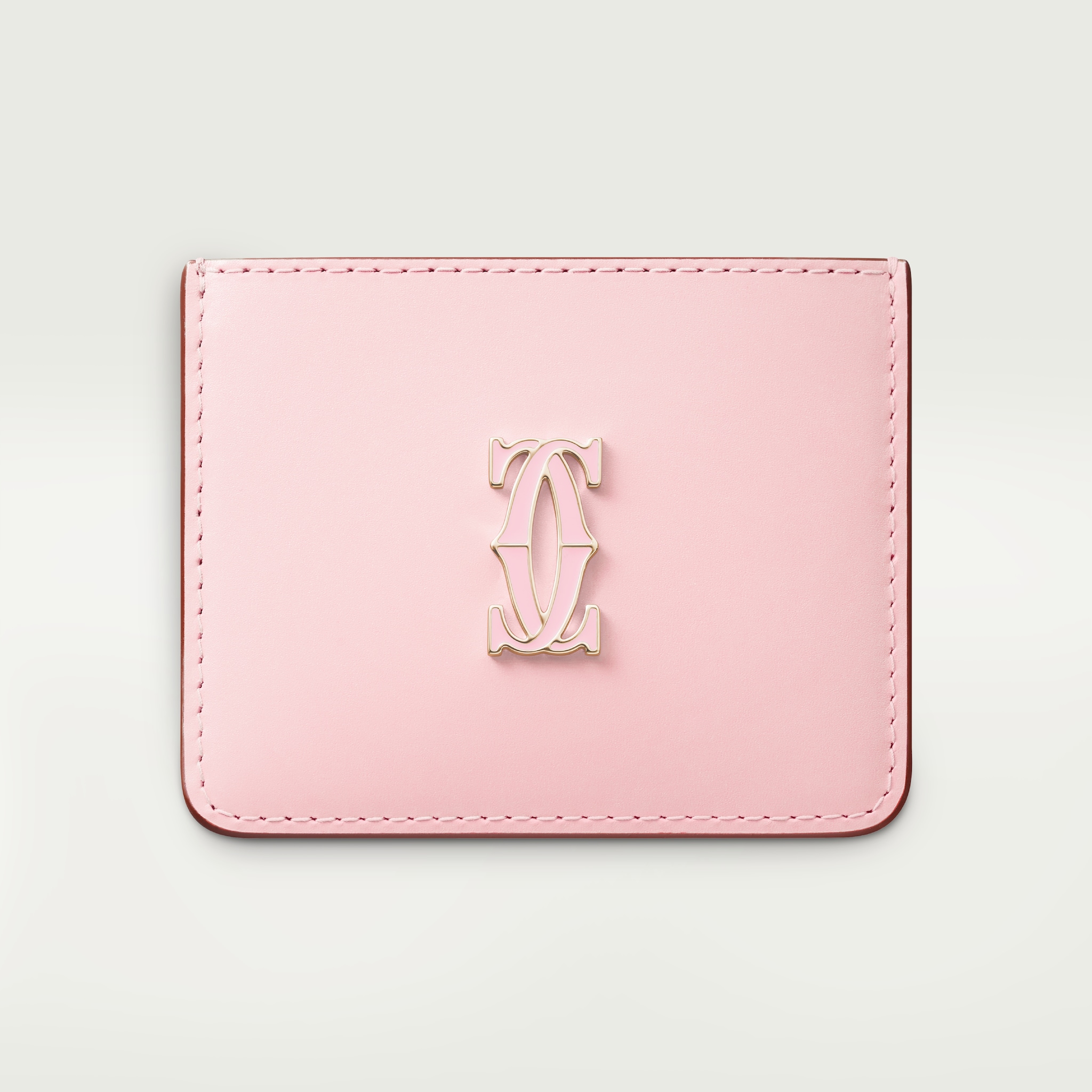 C de Cartier单卡片夹淡粉色小牛皮，镀金与淡粉色珐琅饰面