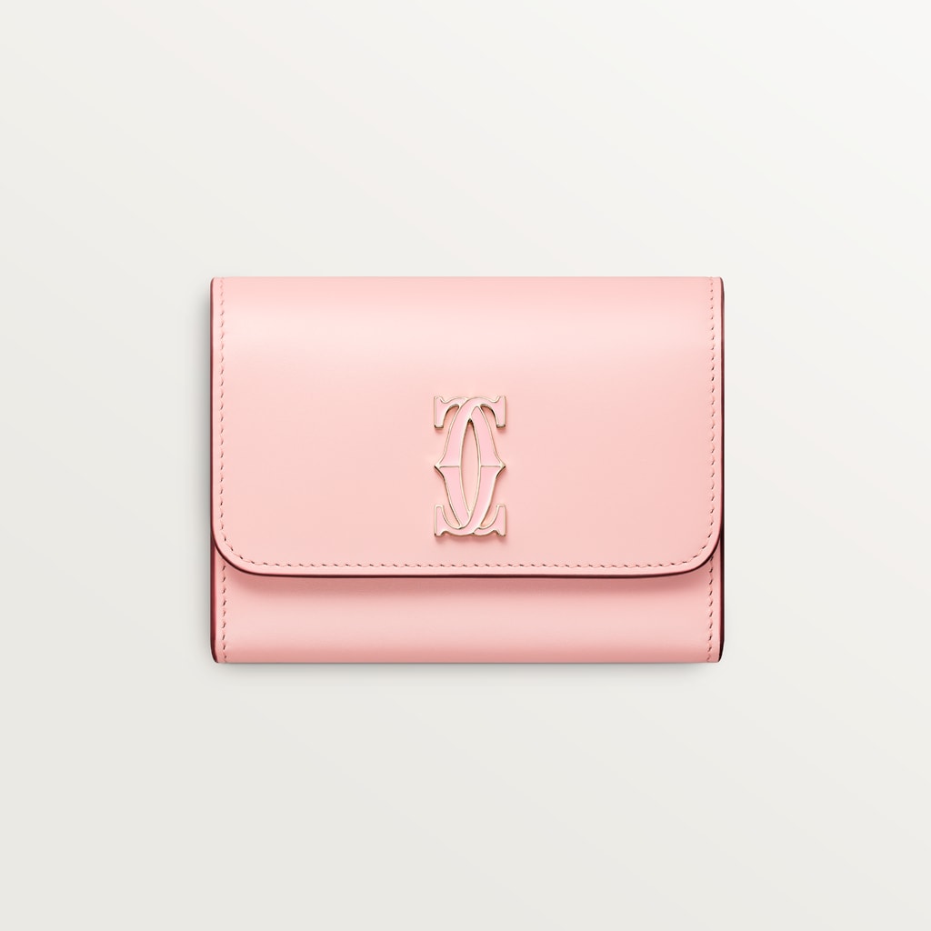 迷你皮夹，C de Cartier系列淡粉色小牛皮，镀金与淡粉色珐琅饰面