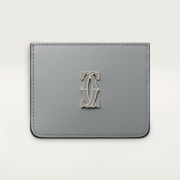 Simple Card Holder, C de Cartier Grey calfskin, grey enamel and golden finish
