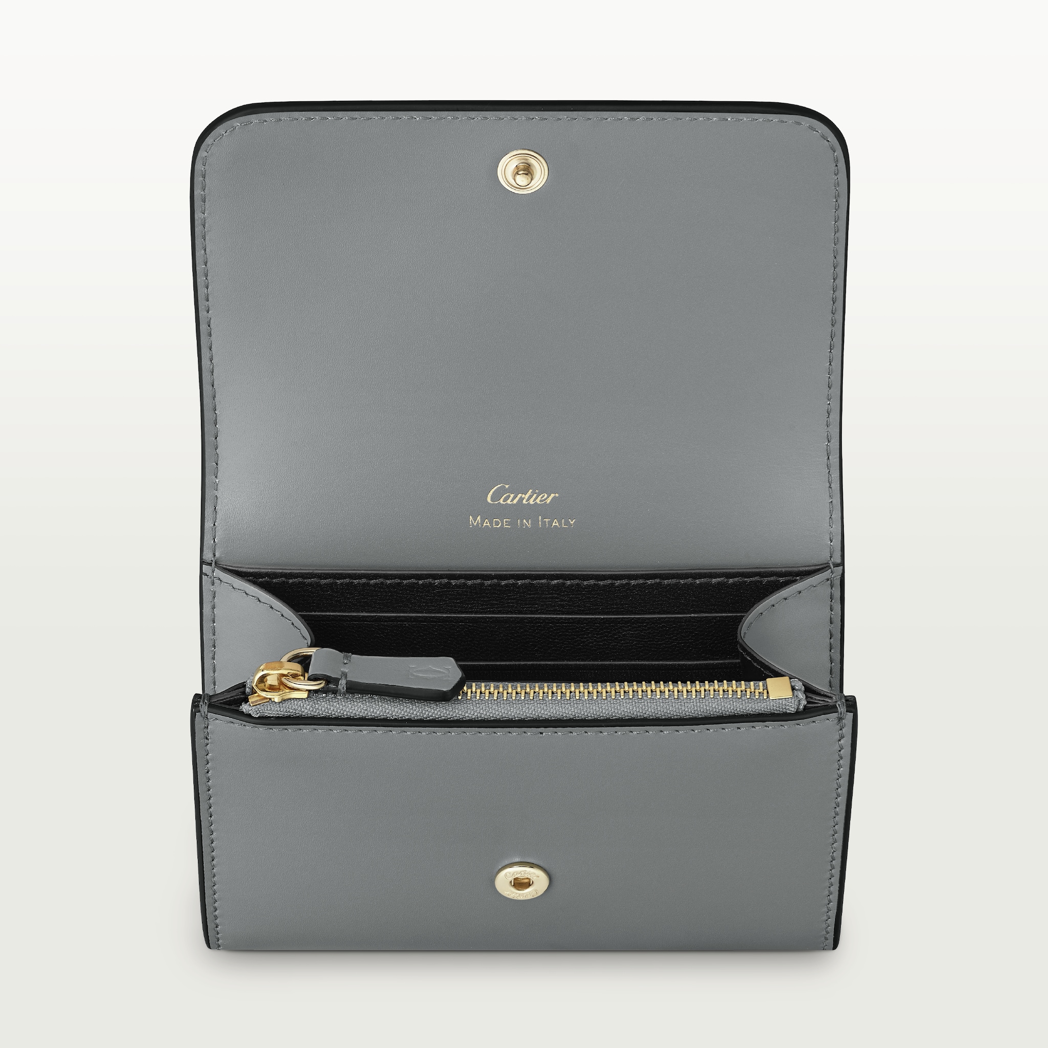 迷你皮夹，C de Cartier系列灰色小牛皮，灰色珐琅，镀金饰面