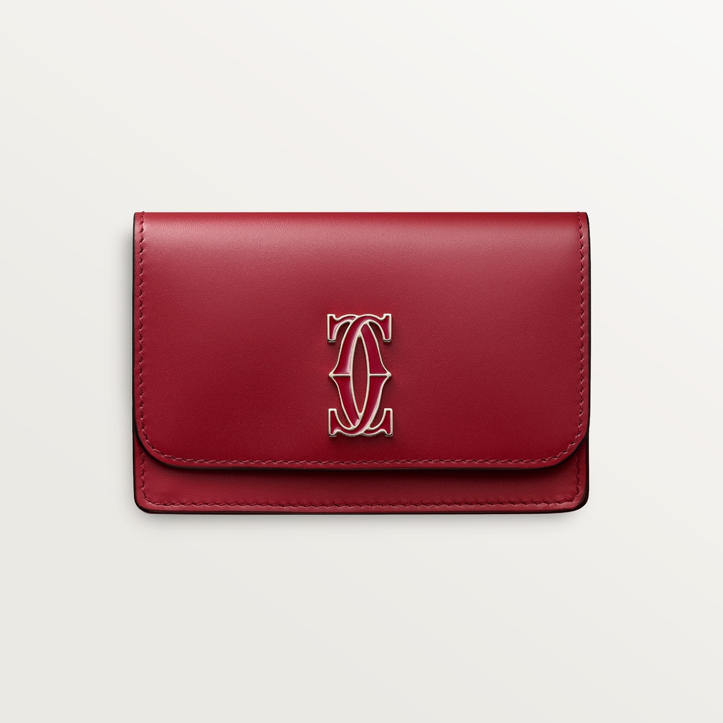 翻盖多卡片夹，C de Cartier系列樱桃红色小牛皮，镀金饰面，樱桃红色珐琅