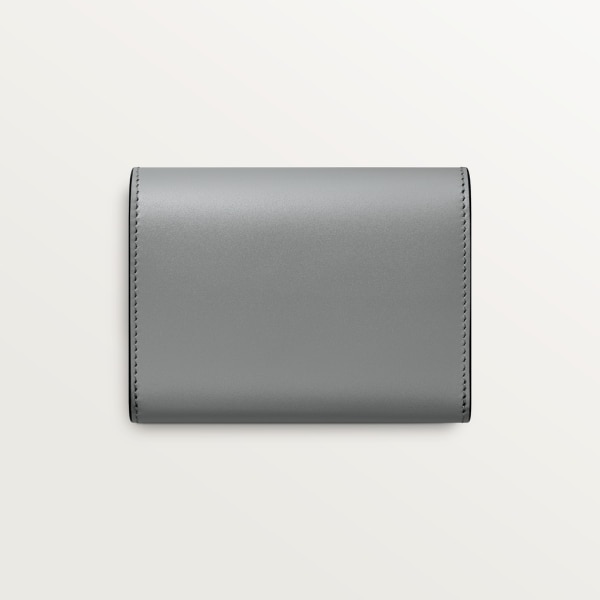 迷你皮夹，C de Cartier系列 灰色小牛皮，灰色珐琅，镀金饰面