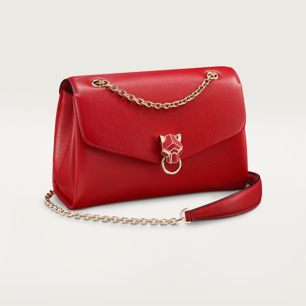 Chain bag small, Panthère de Cartier Red calfskin and golden finish