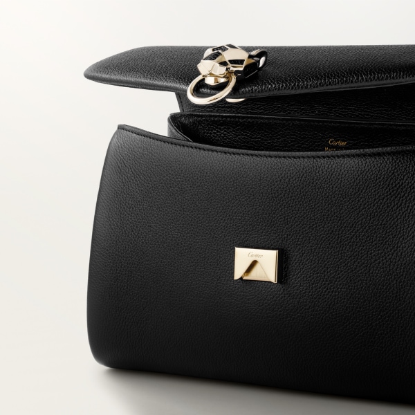 Chain bag small, Panthère de Cartier Black calfskin and golden finish