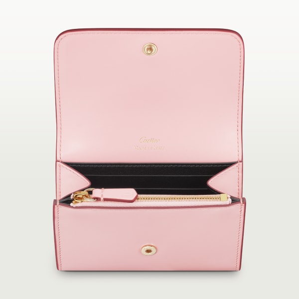 迷你皮夹，C de Cartier系列 淡粉色小牛皮，镀金与淡粉色珐琅饰面