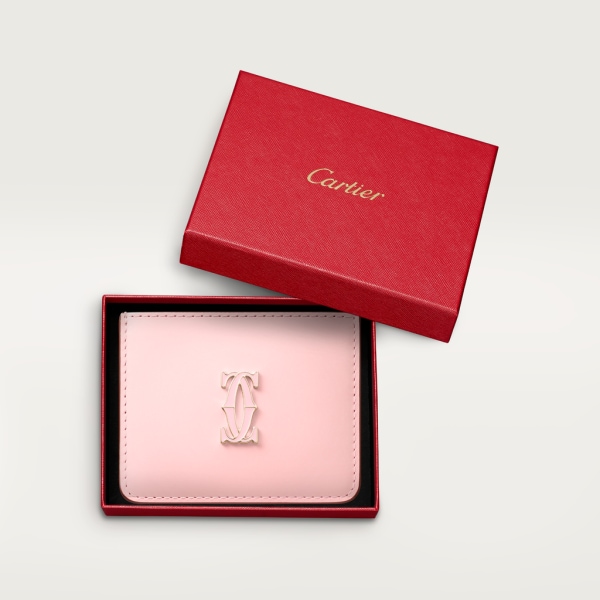 C de Cartier单卡片夹 淡粉色小牛皮，镀金与淡粉色珐琅饰面