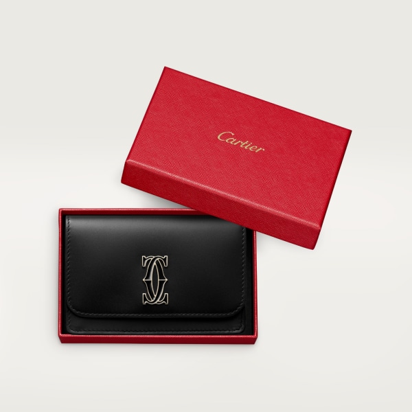 翻盖多卡片夹，C de Cartier系列 黑色小牛皮，金色和黑色珐琅饰面