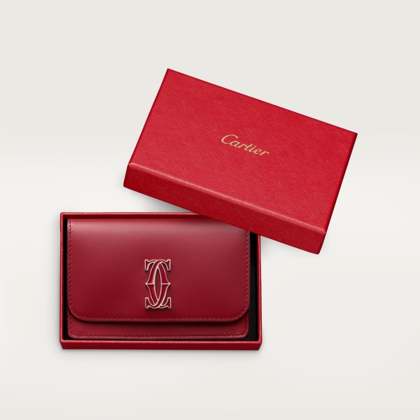 翻盖多卡片夹，C de Cartier系列 樱桃红色小牛皮，镀金饰面，樱桃红色珐琅