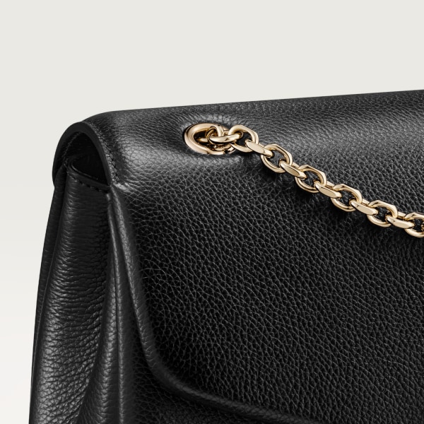 Chain bag small, Panthère de Cartier Black calfskin and golden finish