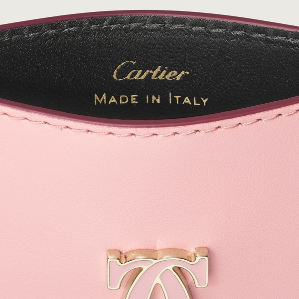 C de Cartier单卡片夹 淡粉色小牛皮，镀金与淡粉色珐琅饰面