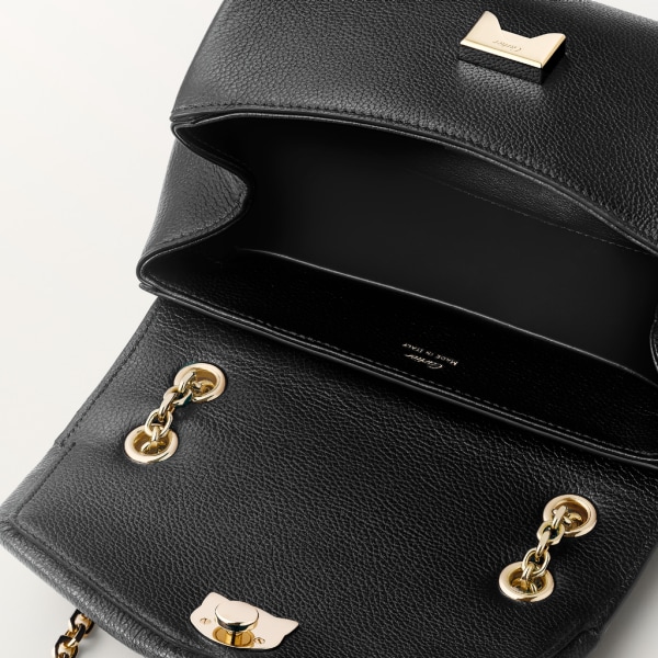 Chain bag mini, Panthère de Cartier Black calfskin and golden finish