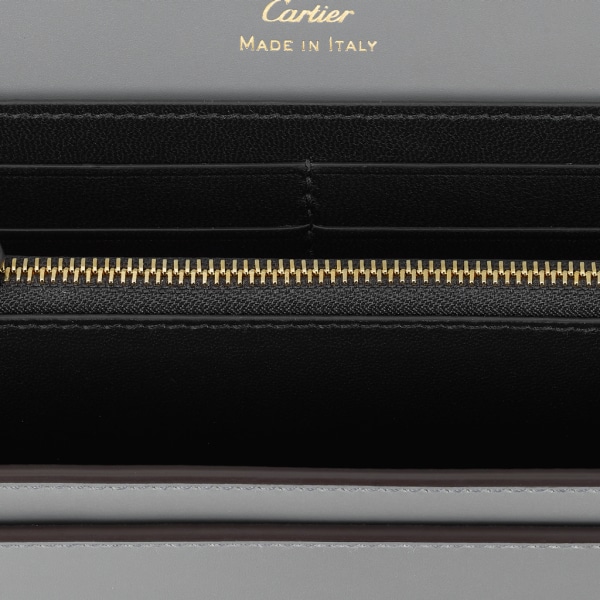 C de Cartier翻盖通用型皮夹 灰色小牛皮，灰色珐琅，镀金饰面