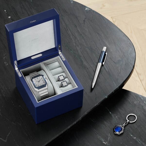 Santos de Cartier keyring Steel, blue resin