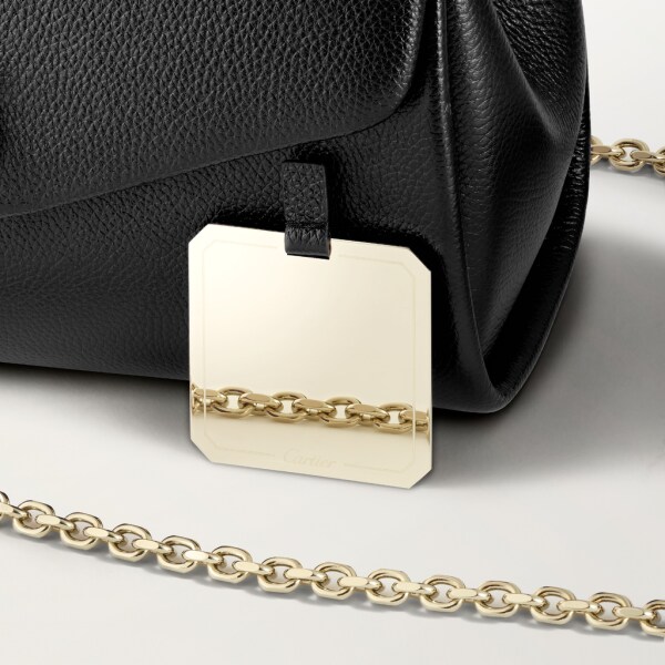 Chain bag small, Panthère de Cartier Black calfskin and golden finish