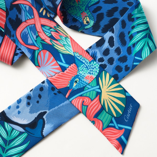 Panther in the Jungle bandeau Blue silk twill