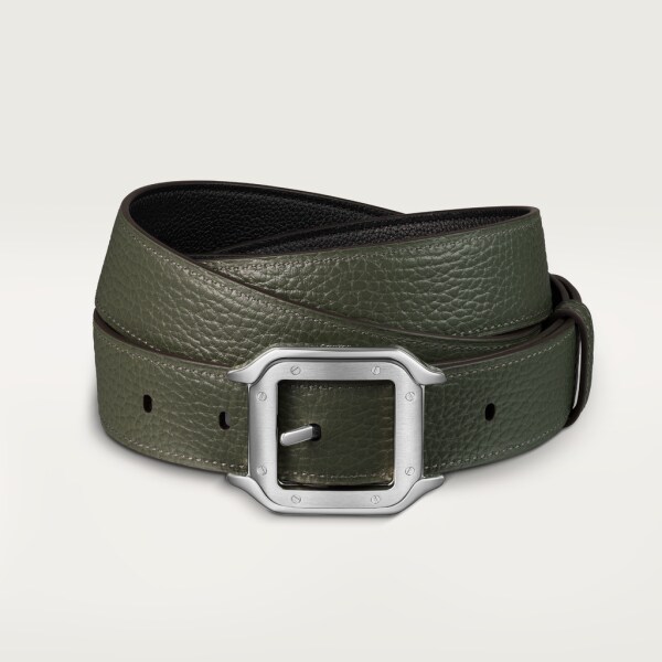 Belt, Santos de Cartier Khaki and black cowhide, palladium-finish buckle