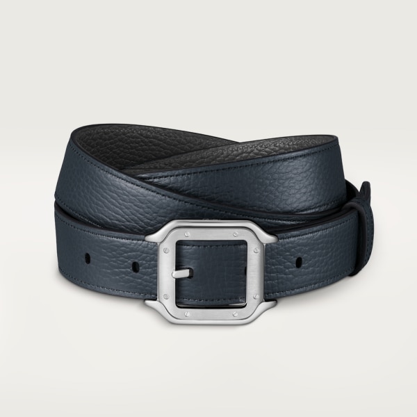 Belt, Santos de Cartier Navy blue and charcoal grey cowhide, palladium-finish buckle