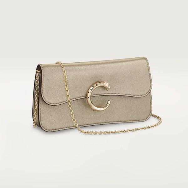 Mini chain bag, Panthère de Cartier Golden metallic calfskin, golden and black enamel finish