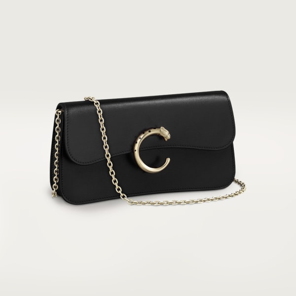 Mini chain bag, Panthère de Cartier Black calfskin, gold and black enamel finish