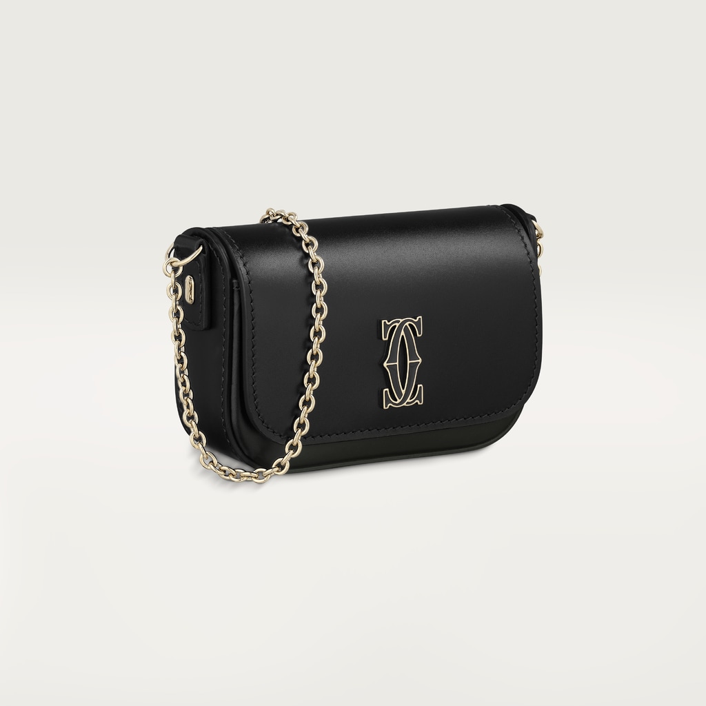 链条手袋，超小号款，C de Cartier系列黑色小牛皮，金色和黑色珐琅饰面