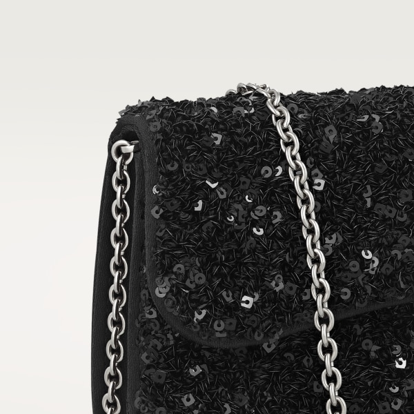 链条手袋，迷你款，Panthère de Cartier卡地亚猎豹系列 黑色亮片，ECONYL®再生尼龙包底，镀钯与黑色珐琅饰面