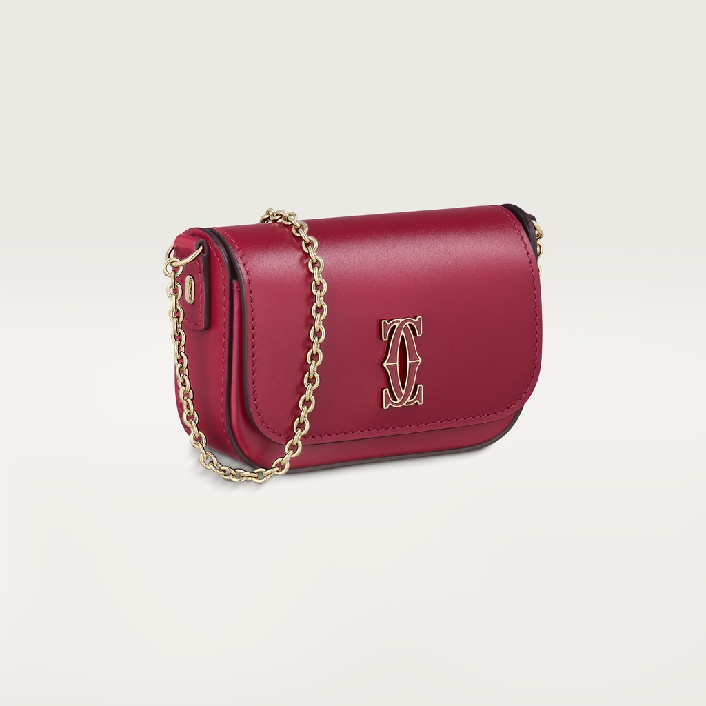 链条手袋，超小号款，C de Cartier系列樱桃红色小牛皮，镀金饰面，樱桃红色珐琅