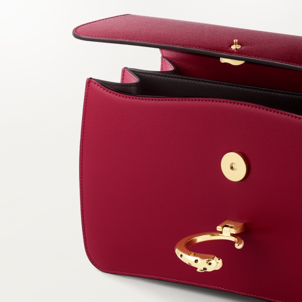 Small chain bag, Panthère de Cartier Cherry red calfskin, gold and black enamel finish