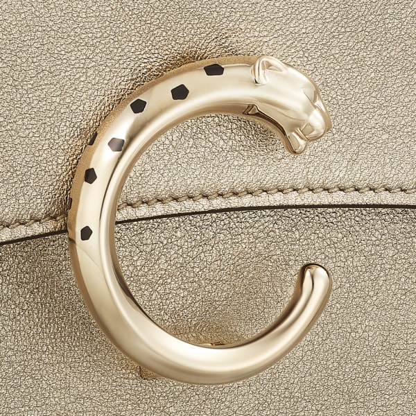 Mini chain bag, Panthère de Cartier Golden metallic calfskin, golden and black enamel finish