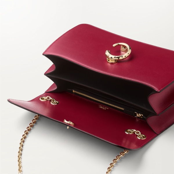 链条手袋，小号款，Panthère de Cartier卡地亚猎豹系列 樱桃红色小牛皮，镀金和黑色珐琅饰面