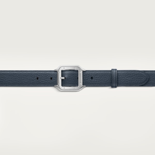 Belt, Santos de Cartier Navy blue and charcoal grey cowhide, palladium-finish buckle