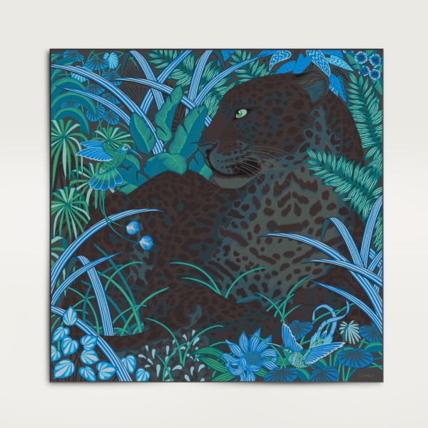 猎豹丛林图案方巾 90 黑色斜纹真丝