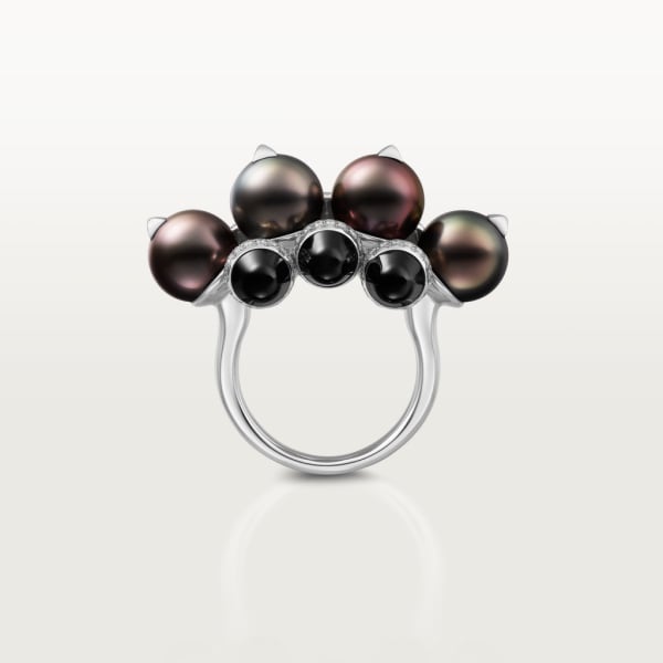 Clash de Cartier ring, XL model Rhodium-finish white gold, Tahiti pearls, onyx, diamonds