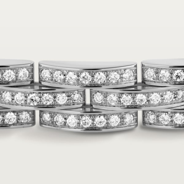 Maillon Panthère三排窄版手镯，铺镶钻石 白金，钻石
