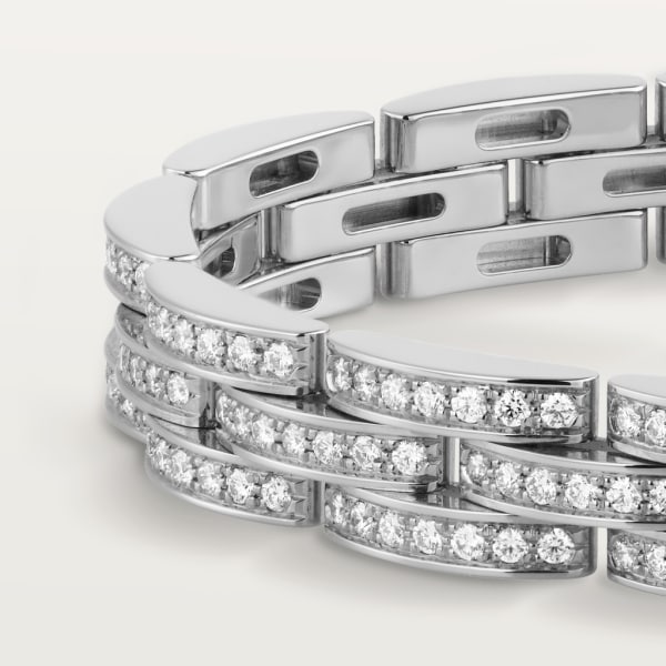 Maillon Panthère三排窄版手镯，铺镶钻石 白金，钻石