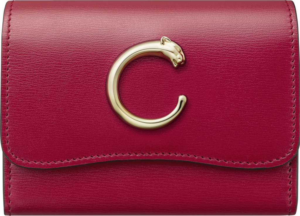 迷你皮夹，Panthère de Cartier卡地亚猎豹系列樱桃红色小牛皮，镀金饰面